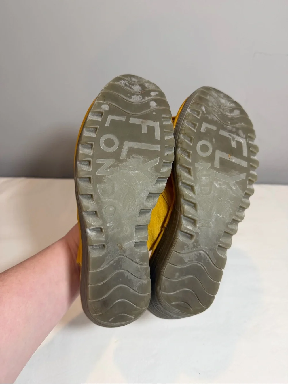Fly London Yakin mustard yellow leather wedge platform sandals size 39
